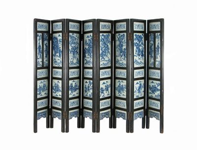 Appraisal: A Chinese blue and white eight fold screen set with