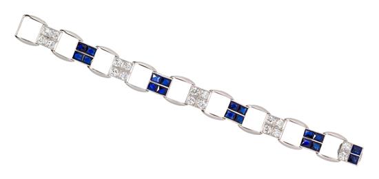 Appraisal: Sale Lot A Platinum Diamond and Synthetic Sapphire Bracelet consisting