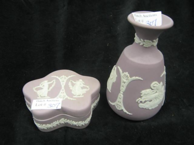 Appraisal: Pcs Wedgwood Lilac Jasperware vase dresser box classical maiden decor