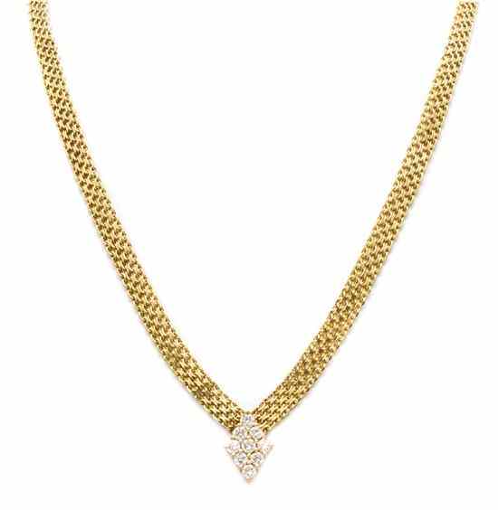 Appraisal: A Karat Yellow Gold Diamond and Mesh Necklace containing nine