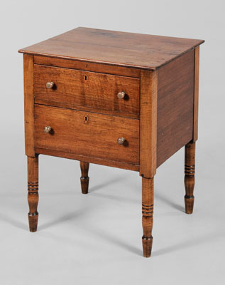 Appraisal: Southern Walnut Two-Drawer Stand th century walnut and tiger maple