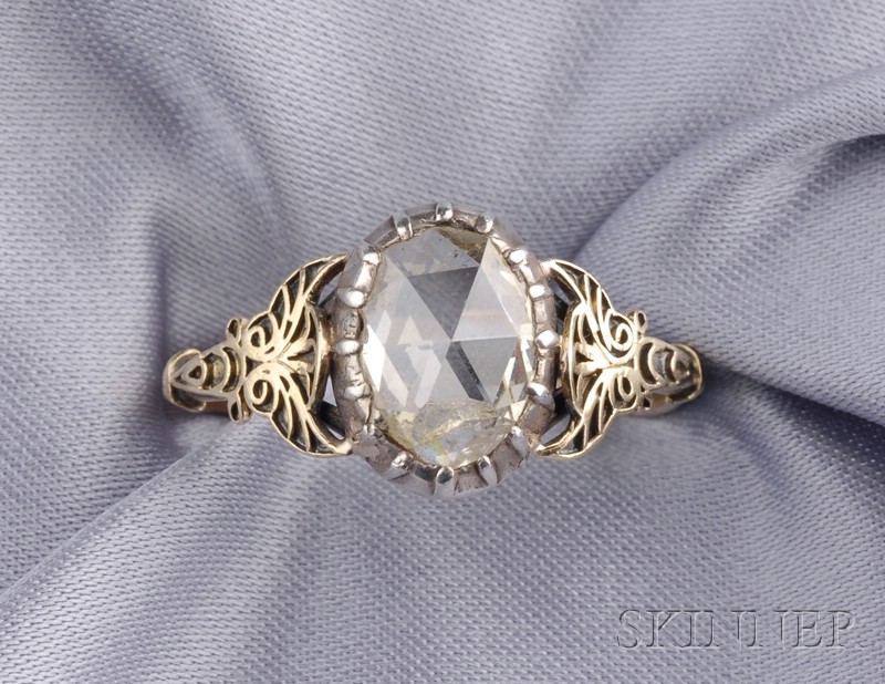 Appraisal: Antique Diamond Ring bezel-set with an oval rose-cut diamond measuring