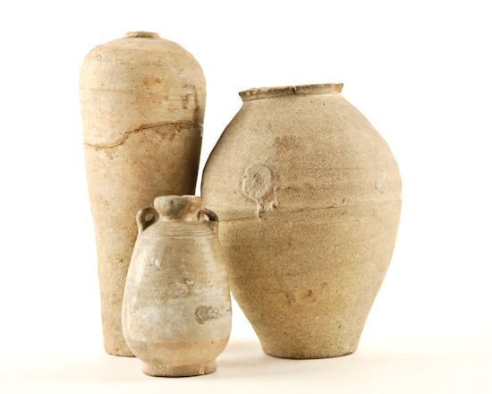 Appraisal: A Lot of Three Very Early Chinese Coiled Pottery Vases