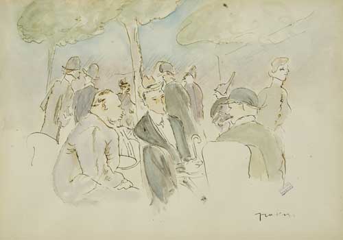 Appraisal: JULES PASCIN Dans le Parc Ink and watercolor on buff