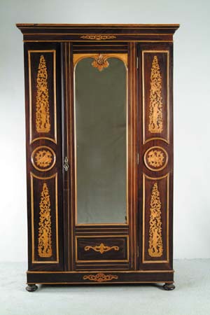 Appraisal: FABULOUS MARQUETRY INLAID ROSEWOOD CONTINENTAL WARDROBE Small size with mirrored