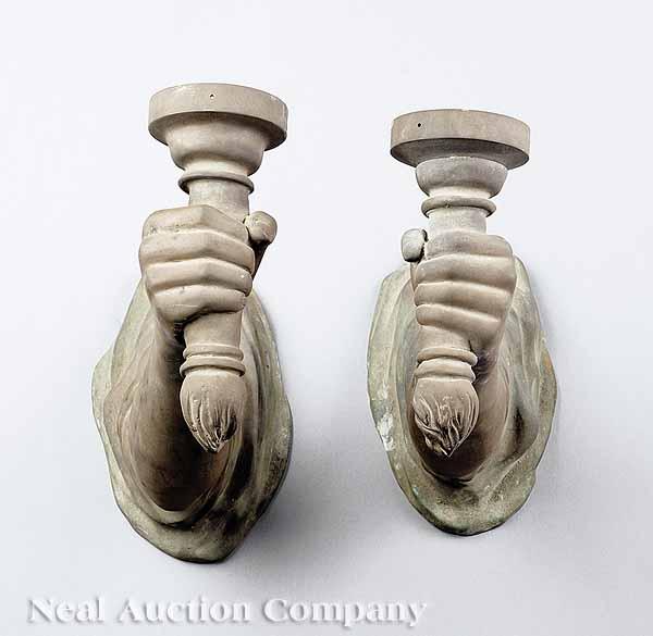 Appraisal: A Pair of Bronze Figural Wall Sconces in the form