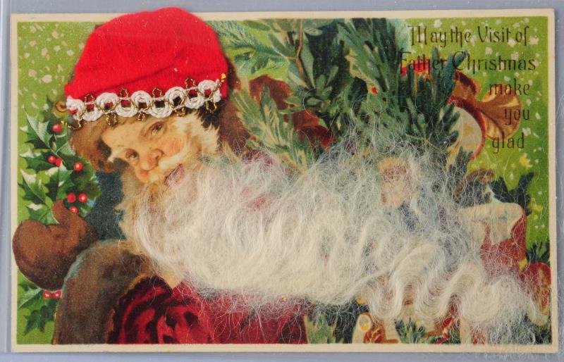 Appraisal: Santa Postcard Postcard has attacheded hat with trim and real