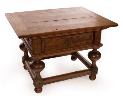 Appraisal: A th Century Dutch oak counter table the rectangular planked