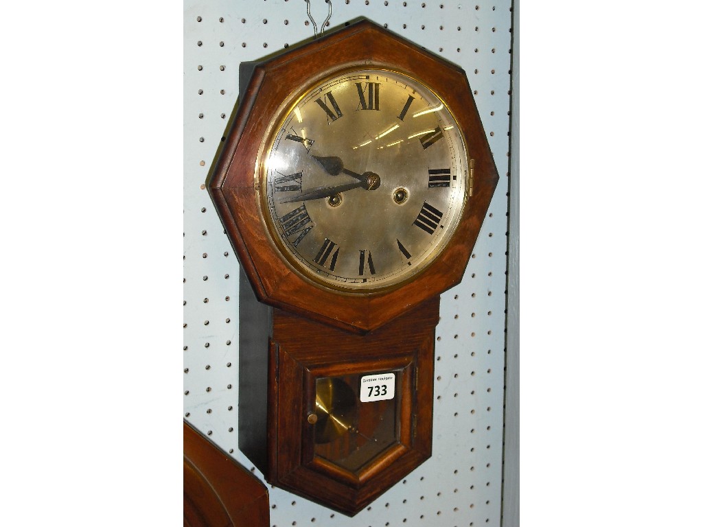 Appraisal: Small oak two train drop dial wall clock the silvered