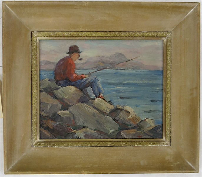 Appraisal: IMPRESSIONIST OIL ON BOARD FISHERMAN WITH A PIPE Image measures