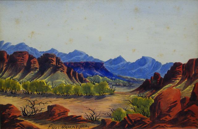 Appraisal: Enos Namatjira - Untitled watercolour signed 'ENOS NAMATJIRA ' lower