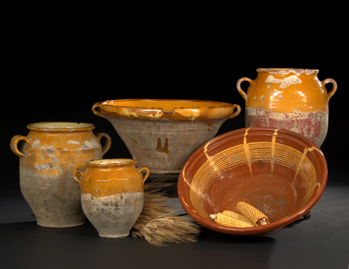 Appraisal: French Provincial Partially Ochre-Glazed Terra Cotta Mixing Bowl early th