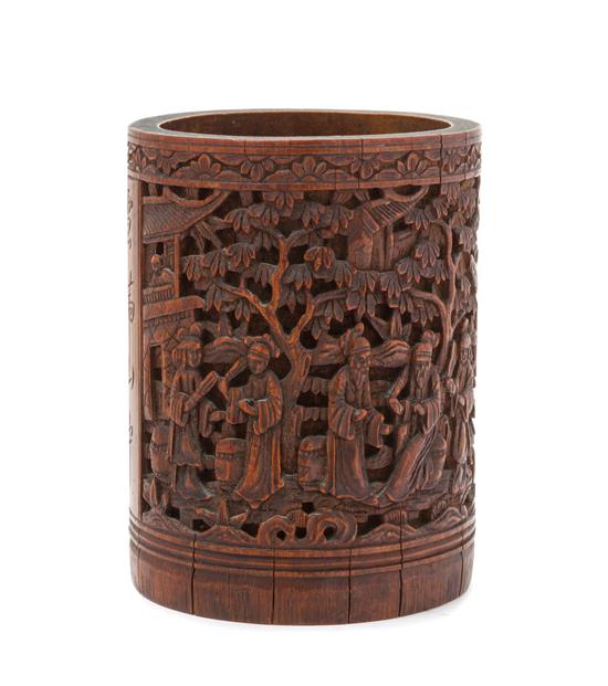 Appraisal: Sale Lot A Carved Bamboo Brush Pot Bitong the cylindrical