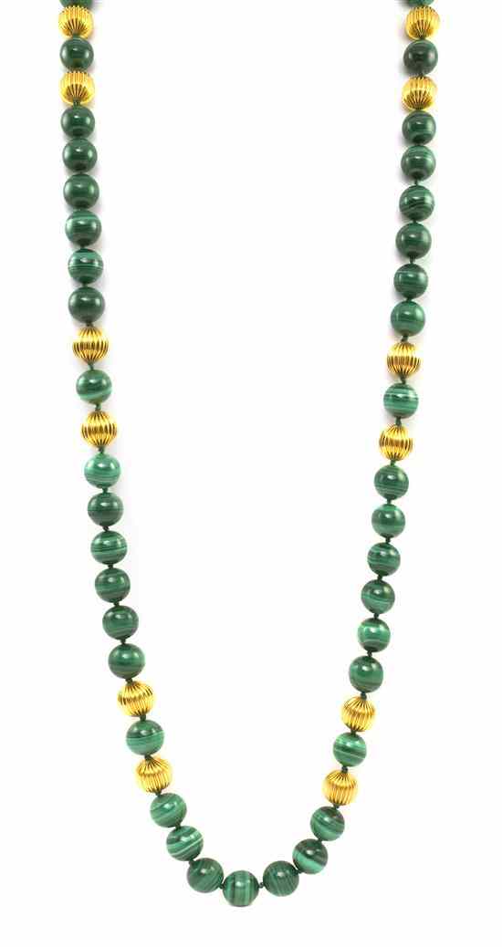 Appraisal: A Karat Yellow Gold and Malachite Bead Necklace containing malachite