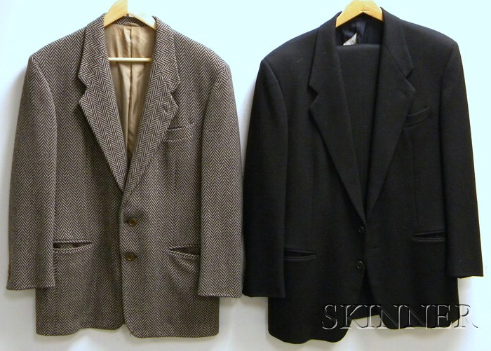 Appraisal: Men's Giorgio Armani Black Wool Suit and Herringbone Jacket approx