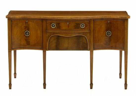 Appraisal: George III style inlaid mahogany serpentine sideboard late th century