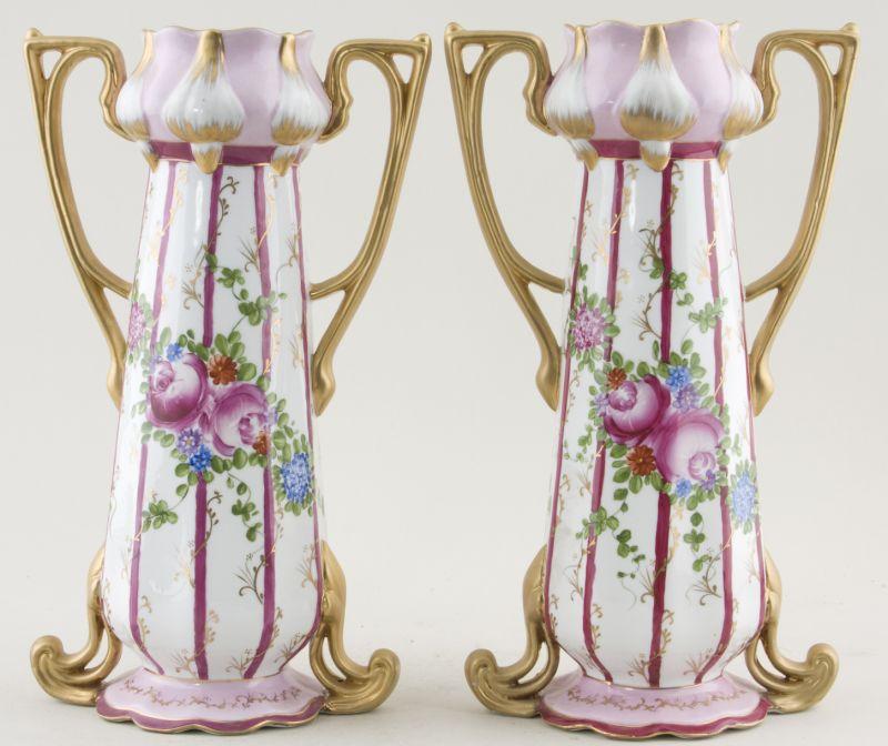 Appraisal: Pair of Richard Klemm Hand Painted Vases floral motif with