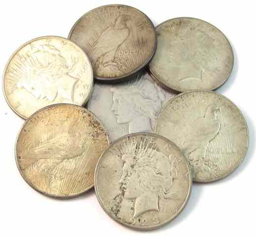 Appraisal: SEVEN U S SILVER PEACE DOLLARS dates ranging from to