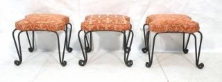 Appraisal: Lot Black iron Stool Benches Open scroll legs with flip