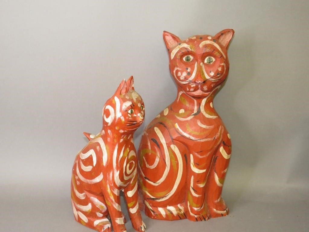 Appraisal: LARGE FOLK ART CARVED WOODEN CATS BY JONATHAN BAca both