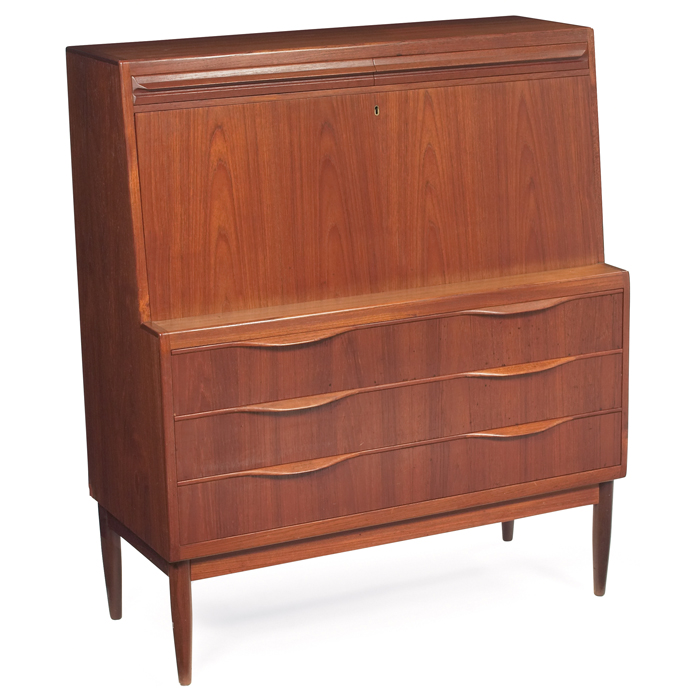 Appraisal: Midcentury Danish desk cabinet teak drop-front over three drawers with