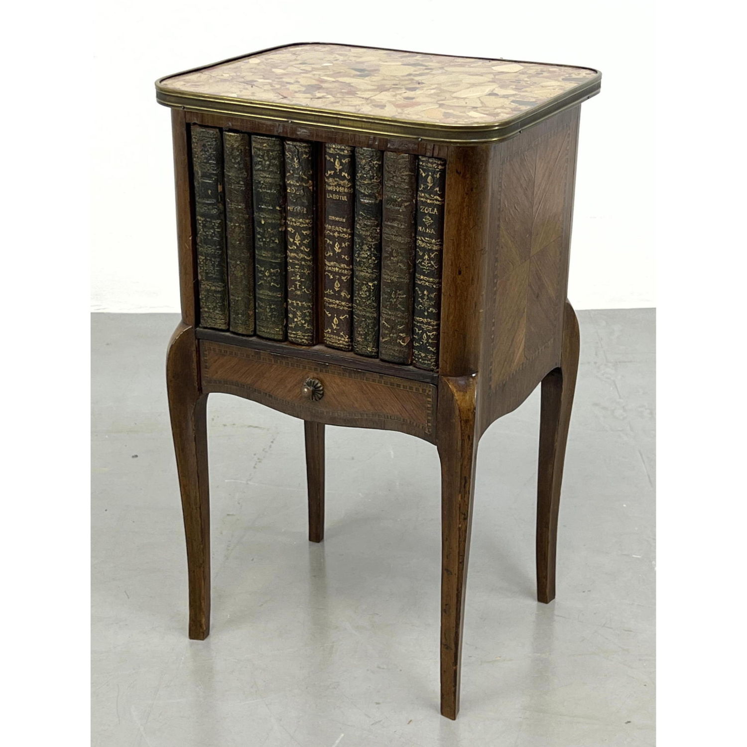 Appraisal: French Marble Top Side Table Faux Leather Bound Book Door