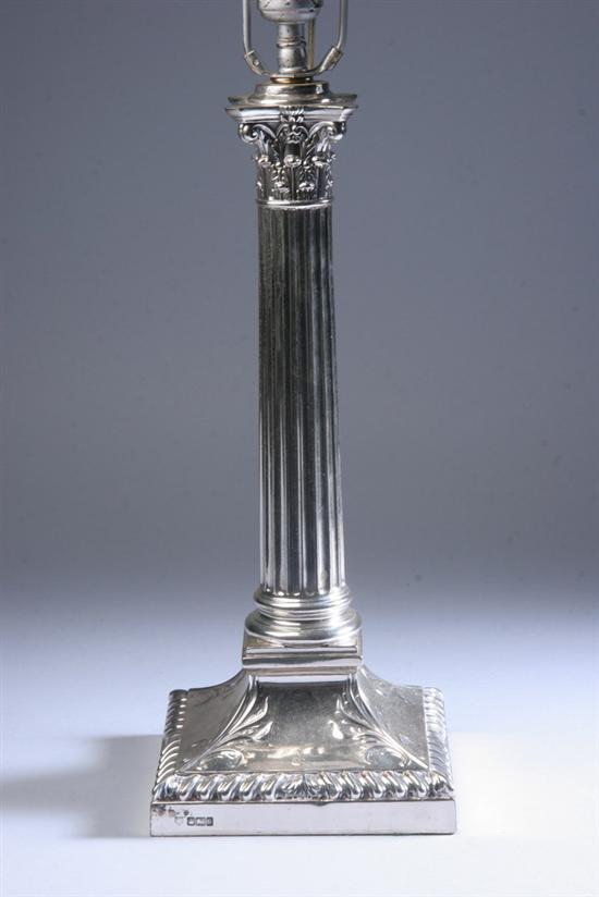 Appraisal: EDWARD VII SILVER COLUMNAR CANDLESTICK Sheffield Corinthian capital mounted as