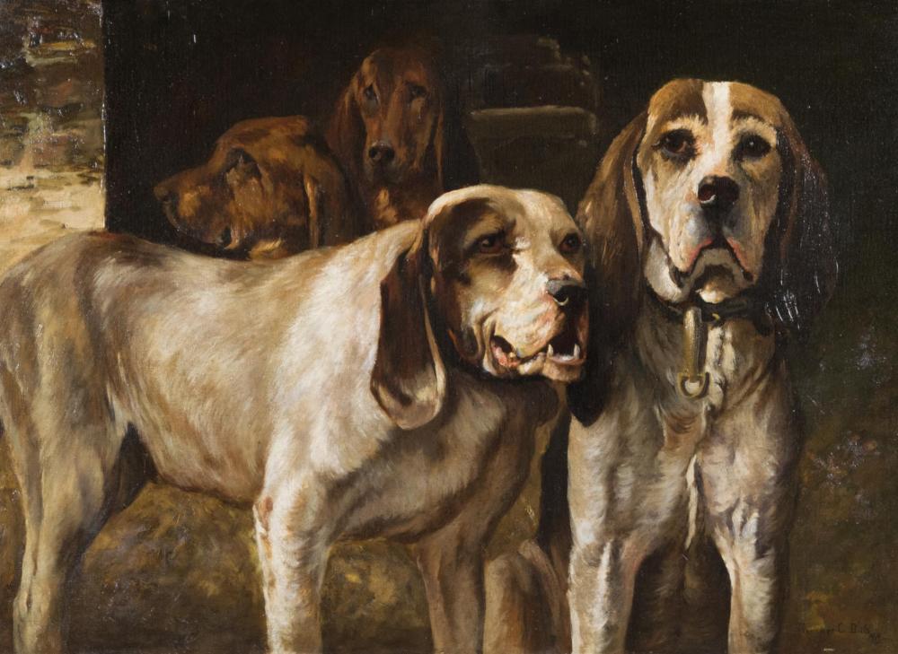 Appraisal: FLORENCE C DILTS th century oil on canvas Bear Dogs