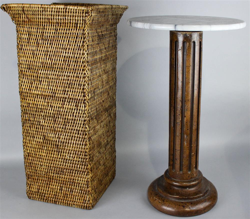 Appraisal: NITO WOVEN RATTAN UMBRELLA STAND TOGETHER WITH A CIRCULAR MARBLE