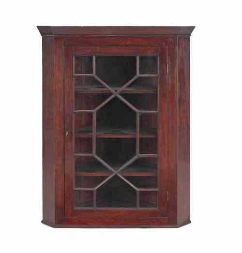 Appraisal: Georgian mahogany hanging corner cupboard th c h w