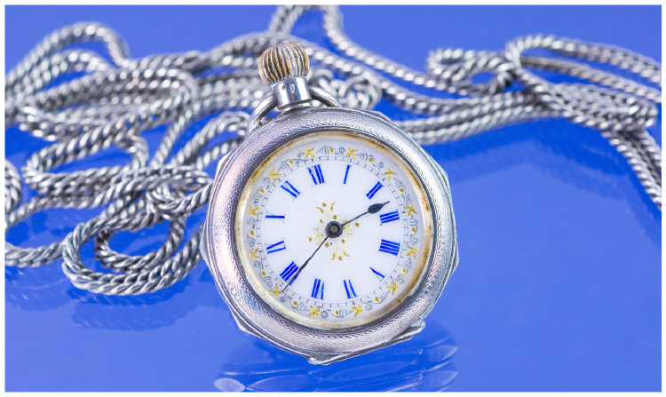 Appraisal: Ladies Silver Fob Watch White Enamelled Dial Blue Roman Numerals