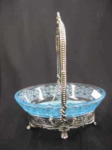 Appraisal: Victorian Silverplate Brides Bowl oval bluedaisy button glass dish ''