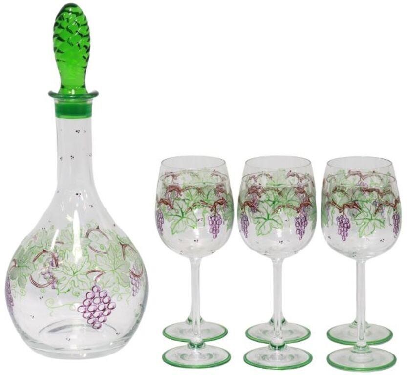 Appraisal: lot of Hand-painted glass stemware and decanter set decorated with