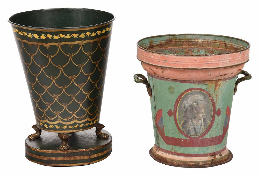 Appraisal: Two Paint Decorated Tole Buckets Continental British th century one