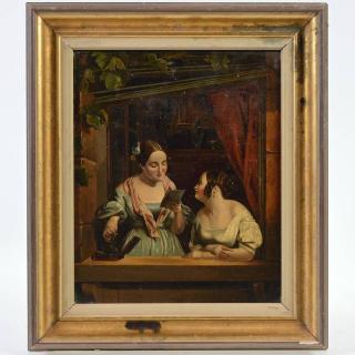 Appraisal: American School th c painting Reading the letter oil on