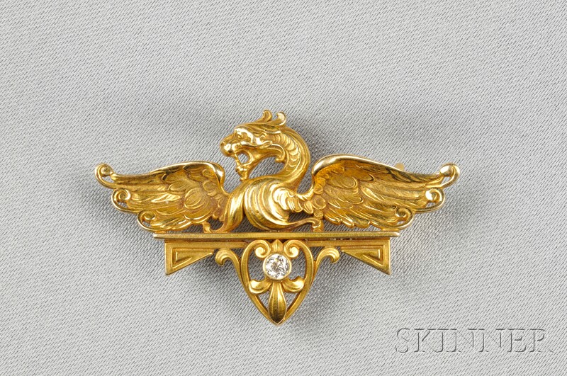 Appraisal: Art Nouveau kt Gold and Diamond Watch Pin Whiteside Blank