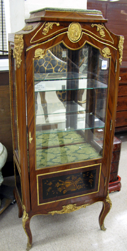 Appraisal: LOUIS XV STYLE ORMOLU-MOUNTED KINGWOOD VITRINE the glazed panel door