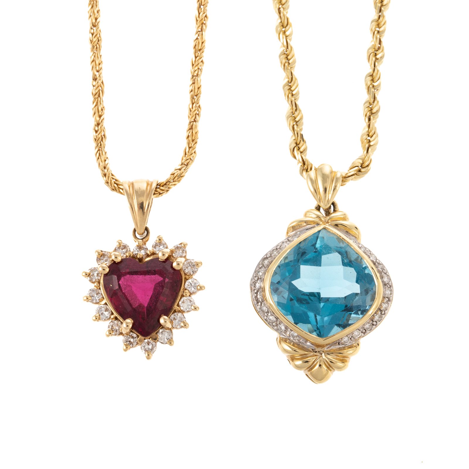 Appraisal: A BLUE TOPAZ GARNET PENDANT WITH DIAMONDS K yellow gold