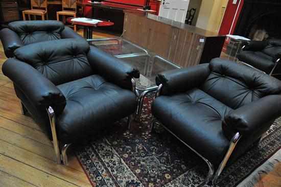 Appraisal: FOUR 'S CHROME AND BLACK VINYL ARMCHAIRS AND A CHROME