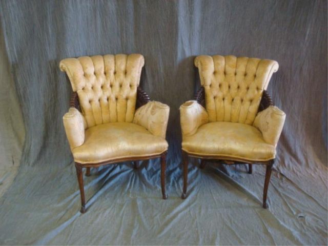 Appraisal: Pair of Neoclassical Style Fireside Chairs Upholstered and very decorative