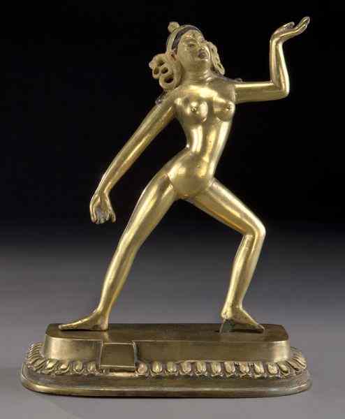 Appraisal: Chinese - Tibetan gilt bronze figuredepicting a nude lady ''H