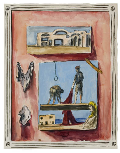 Appraisal: EUGENE BERMAN Trompe-l'Oeil Study Watercolor and brush and ink on