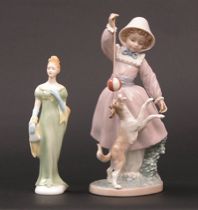 Appraisal: Lladro Girl with Puppy Royal Doulton Porcelain Figurine This pair