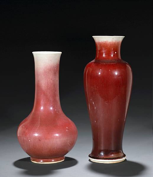 Appraisal: Two copper red glazed porcelain vases th Century The first