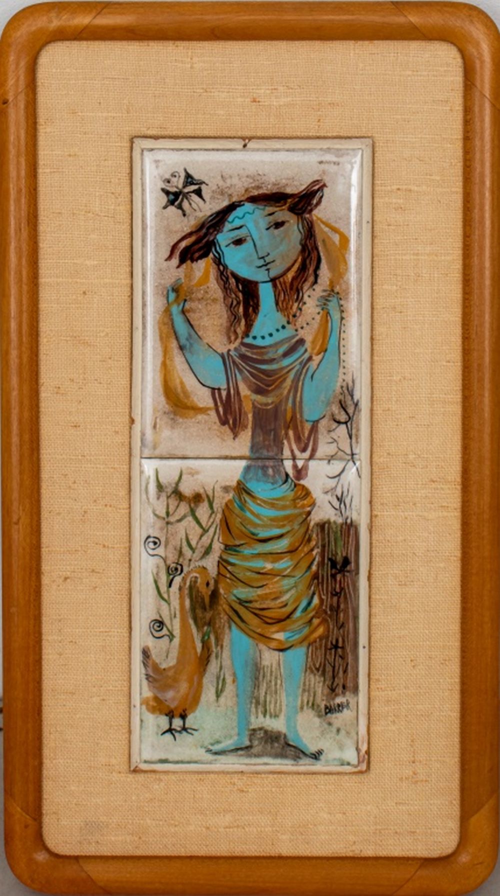 Appraisal: GERTRUDE R BARRER BLUE WOMAN HAND PAINTED TILES Gertrude Russel