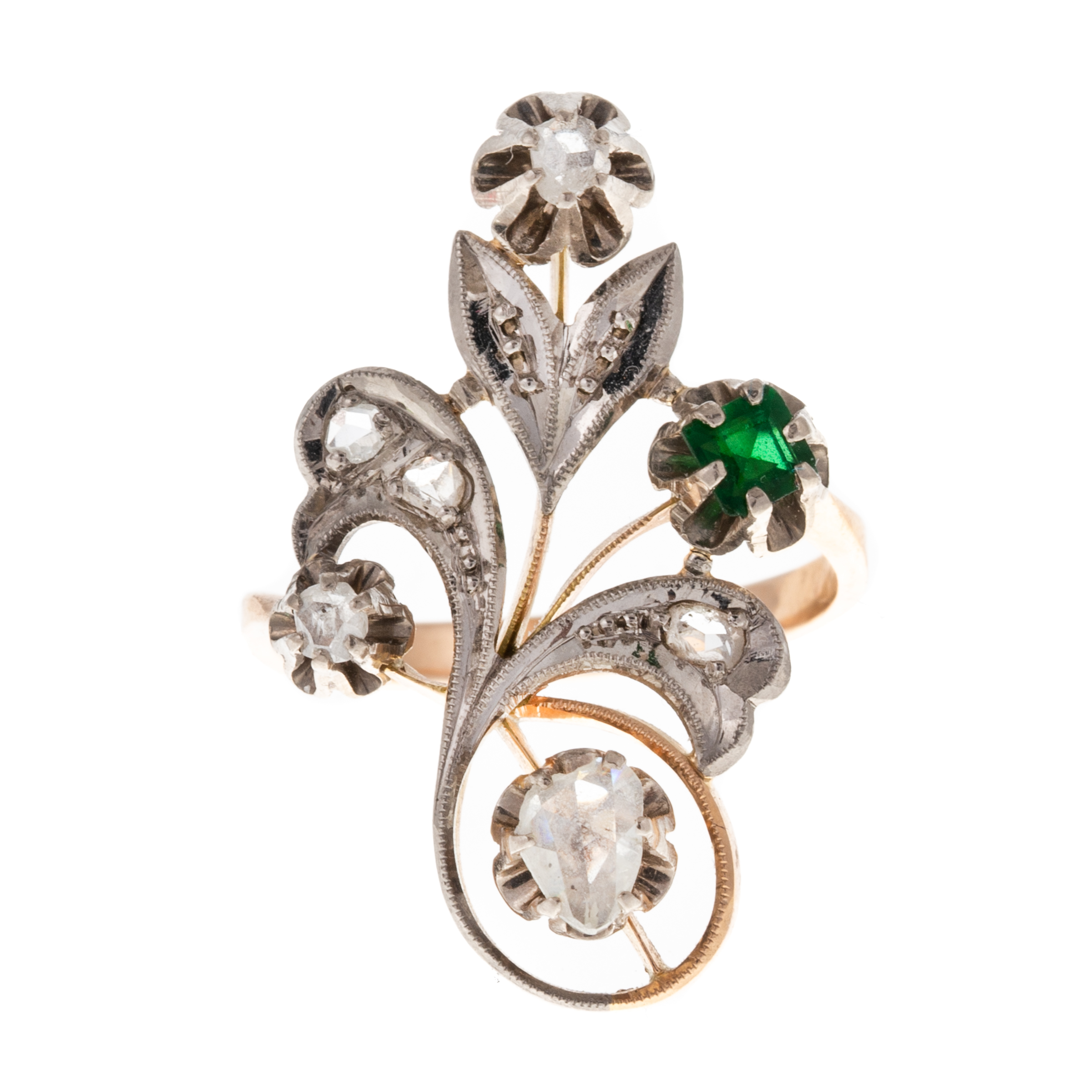 Appraisal: AN ANTIQUE RUSSIAN DIAMOND EMERALD RING IN K K yellow