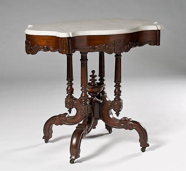 Appraisal: TURTLE TOP TABLE WITH PATRIOTIC UNION SHIELD MEDALLIONS American Rococo