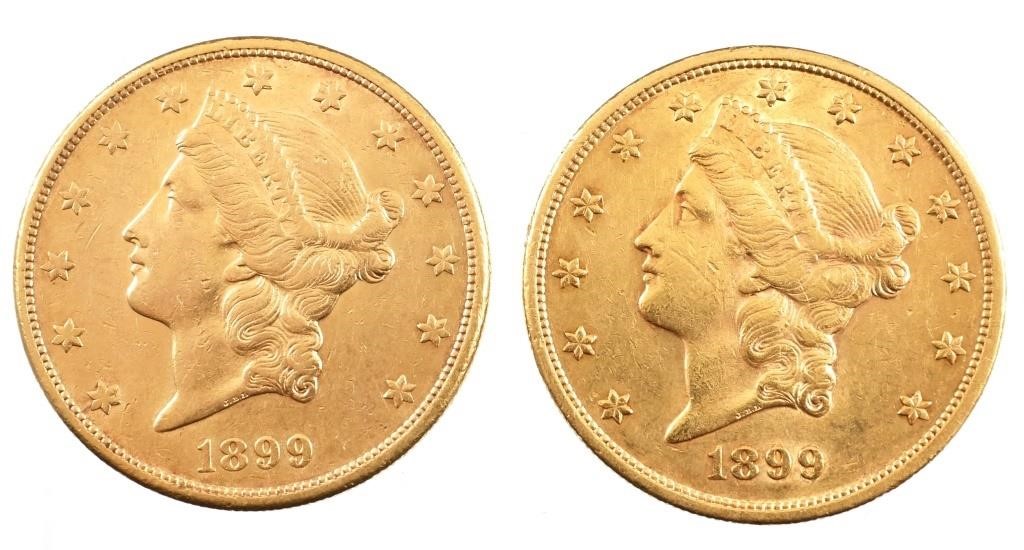 Appraisal: LIBERTY HEAD US GOLD PIECESTwo US double eagle gold coins