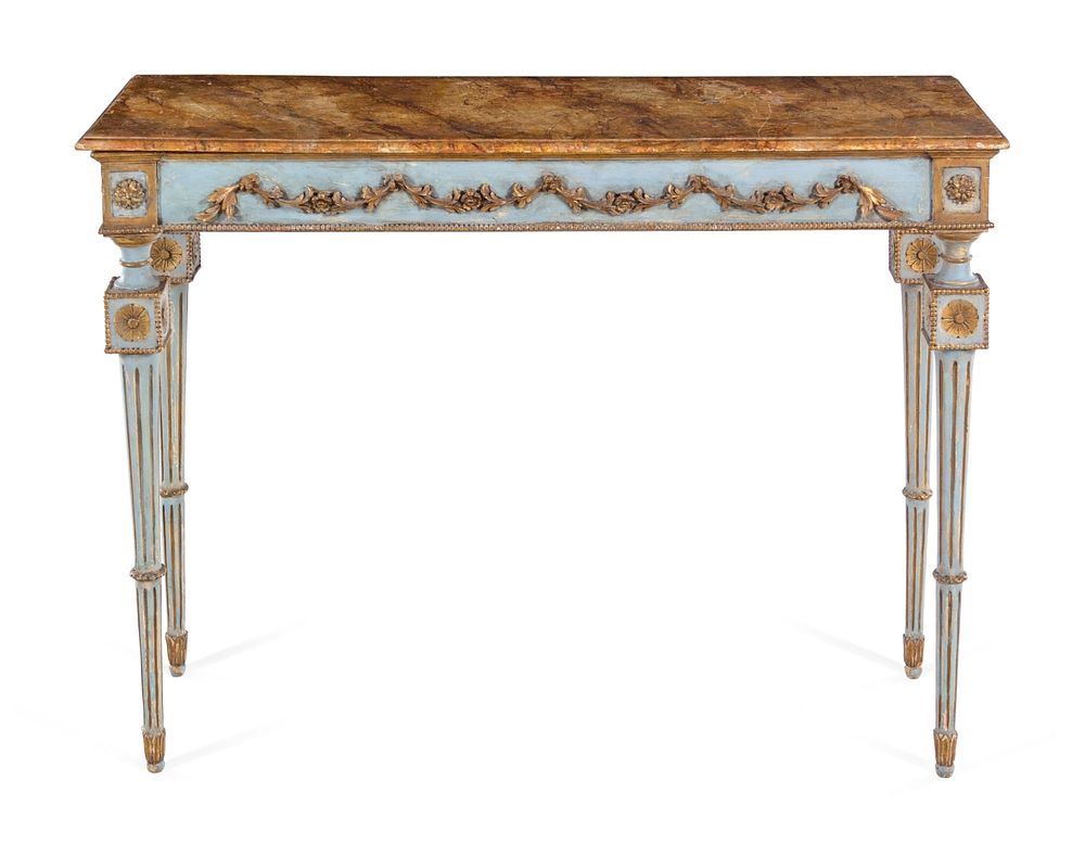 Appraisal: An Italian Carved Painted and Parcel Gilt Faux Marble-Top Console