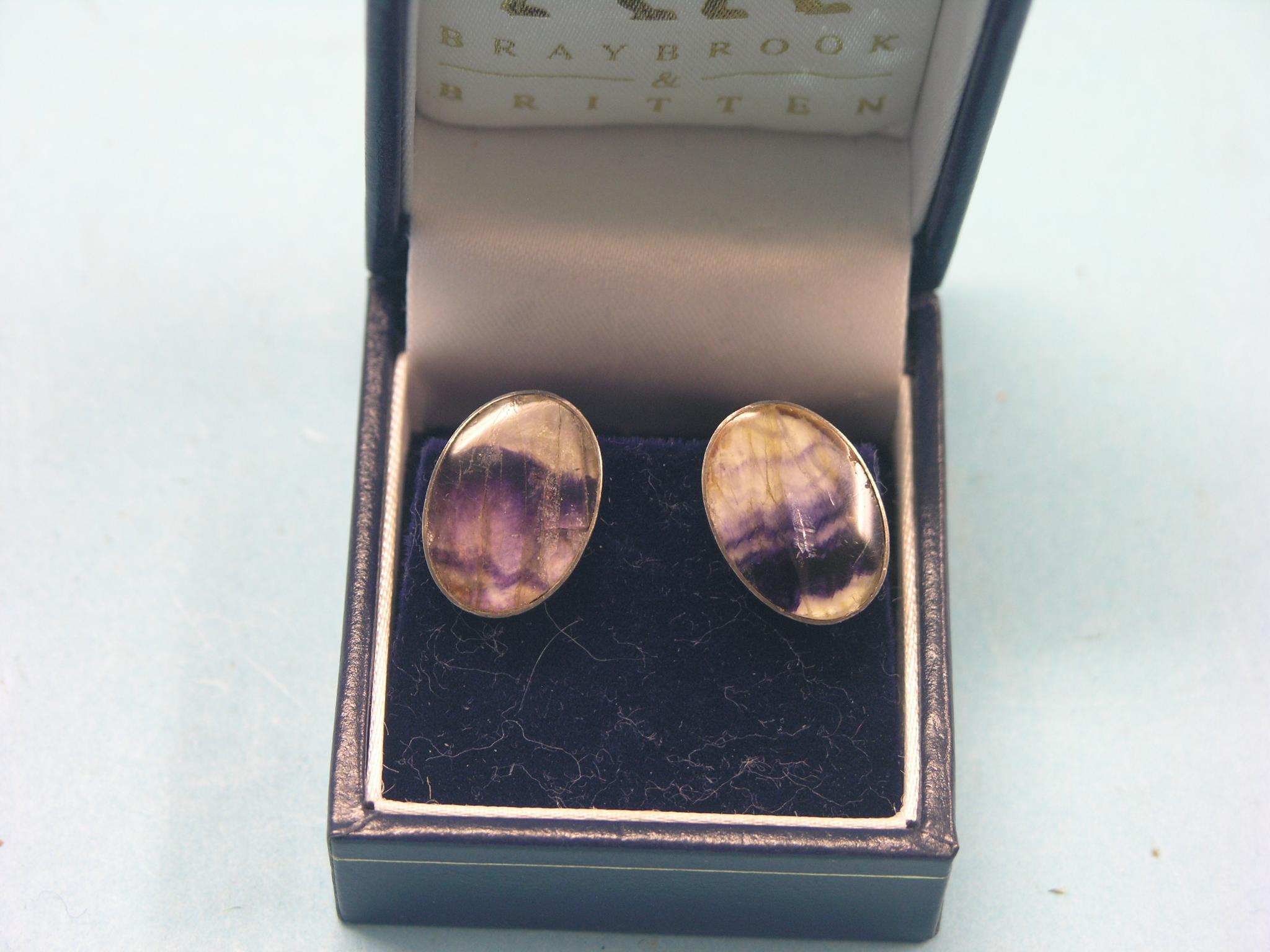 Appraisal: A pair of Blue John cuff-links silver plated mounts